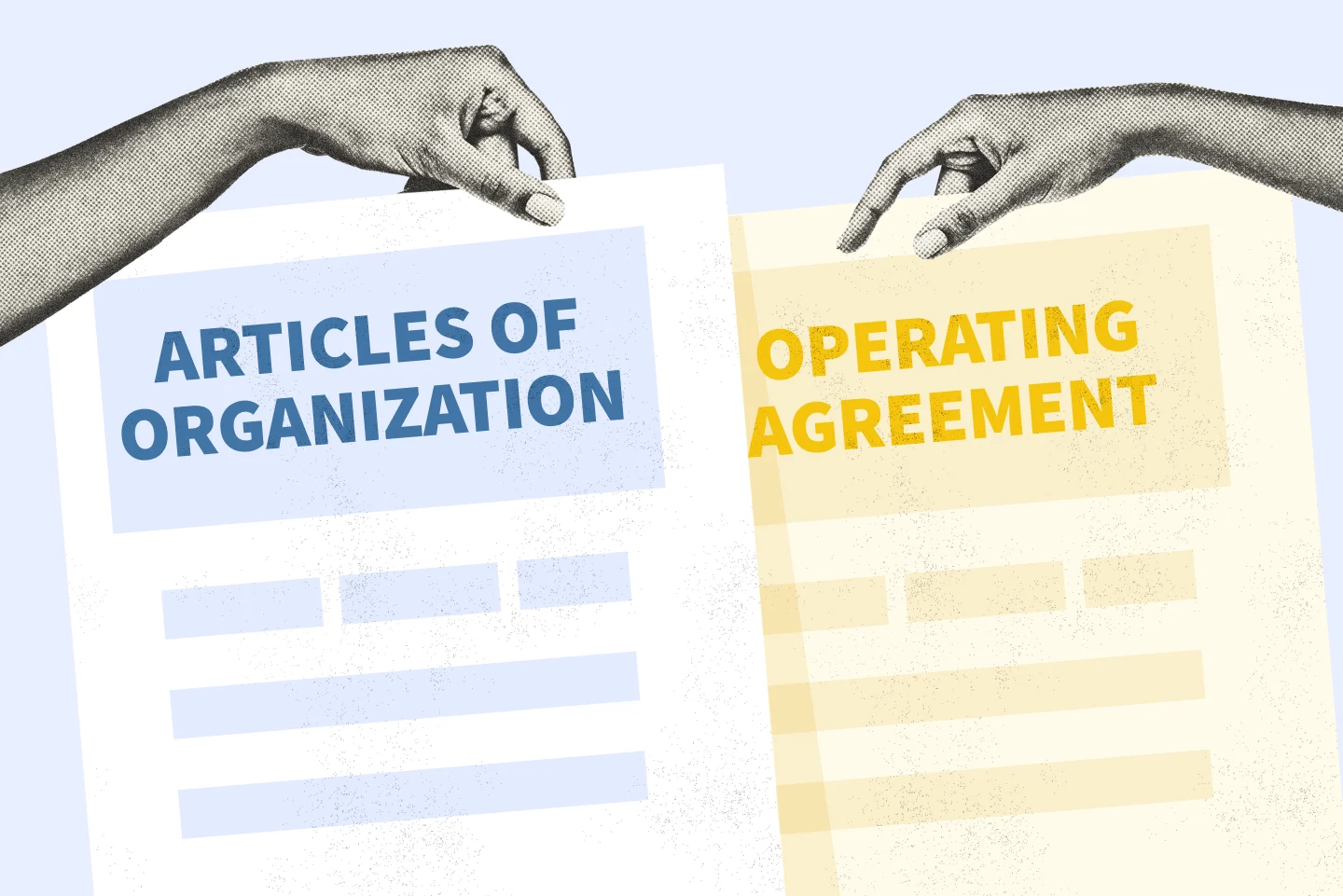 Person holding two agreements to compare the differences between articles of organization vs operating agreement