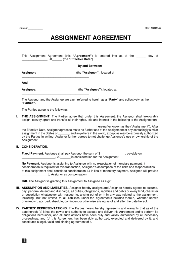 Assignment Agreement Template