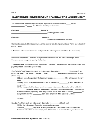 Free Bartender Contract Template | PDF & Word Downloads