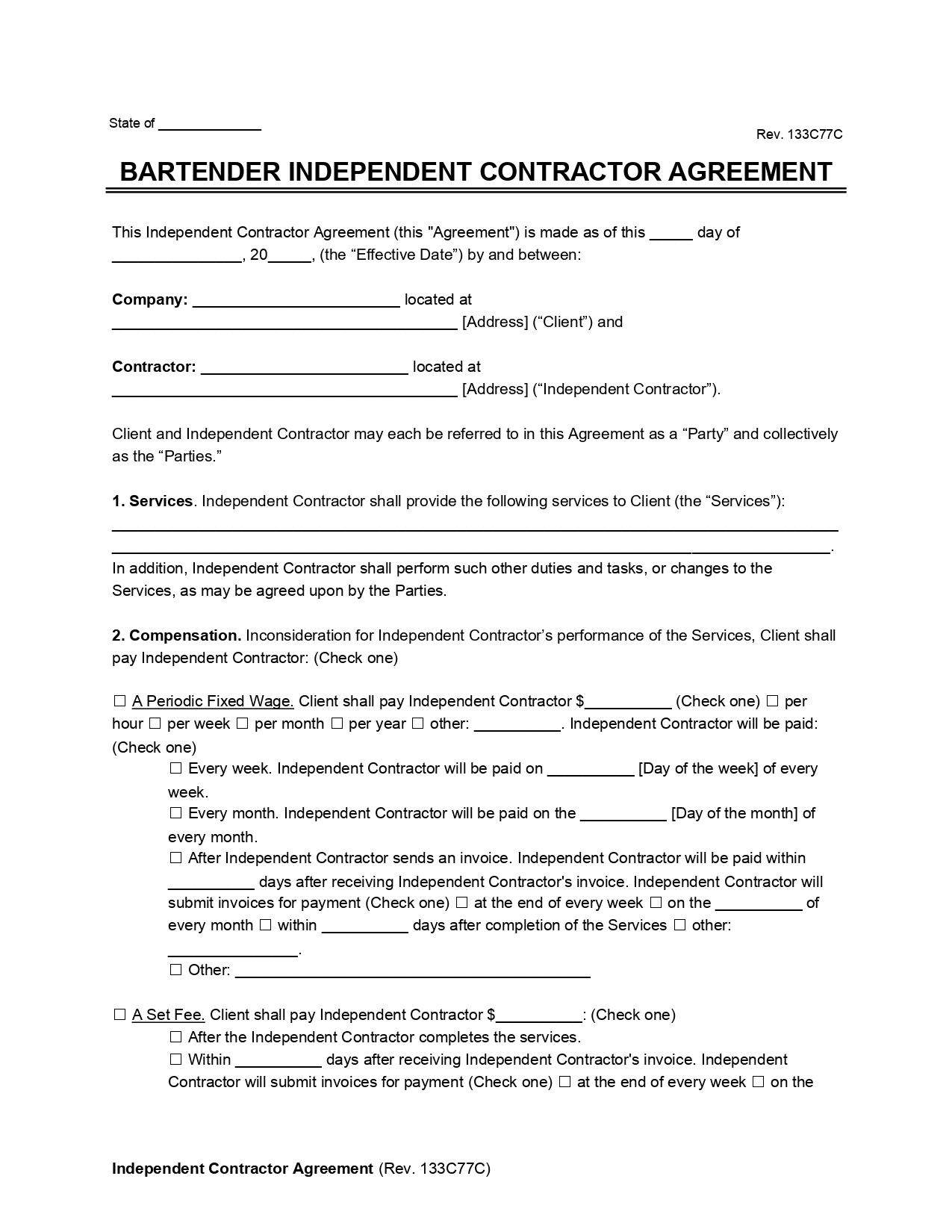 Bartender Independent Contractor Agreement