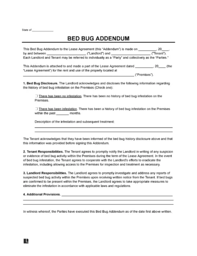 Bed Bug Addendum Form
