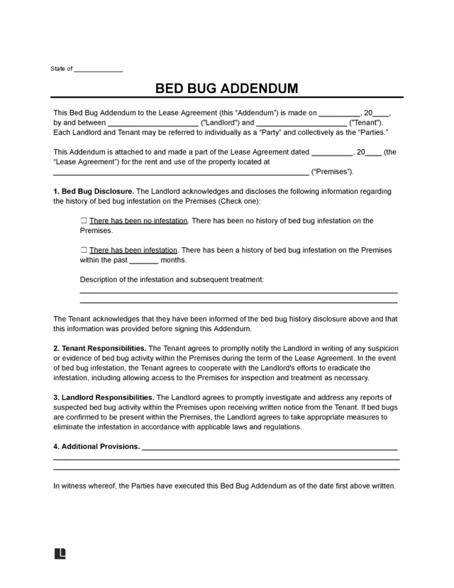 Bed Bug Addendum Form