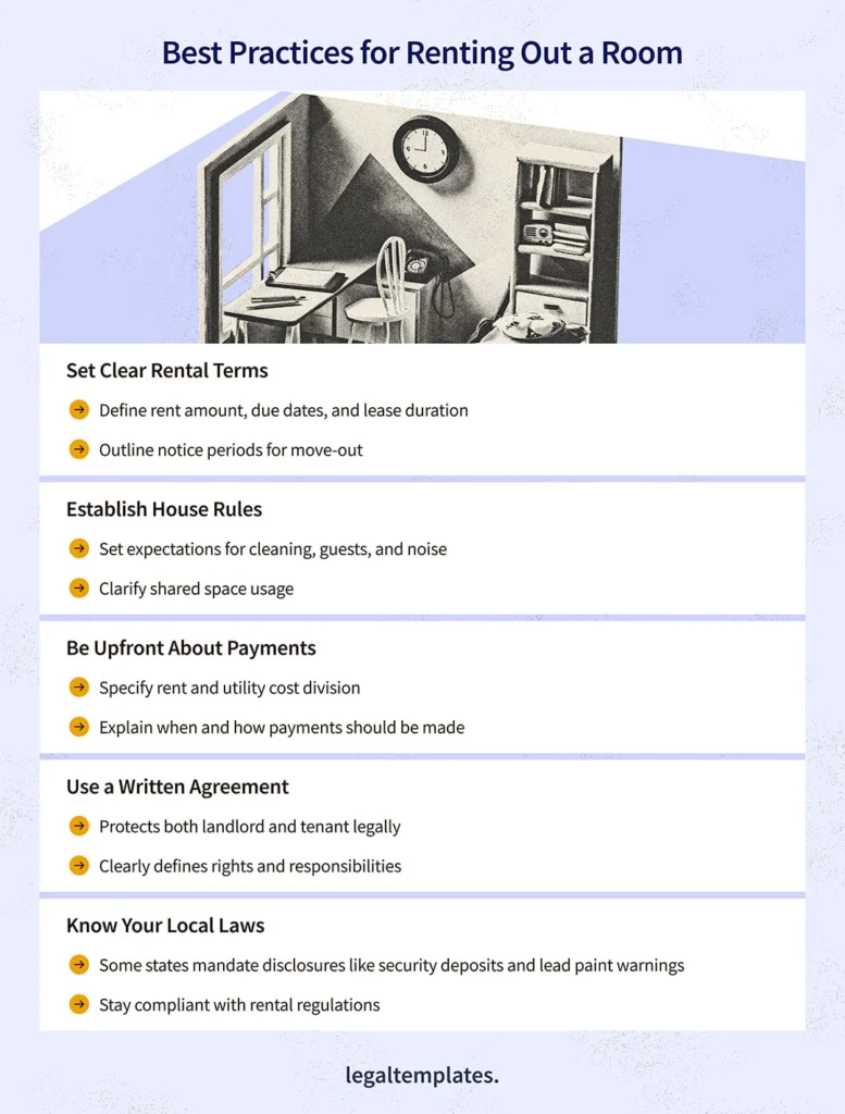 Best practices for renting out a room infographic.