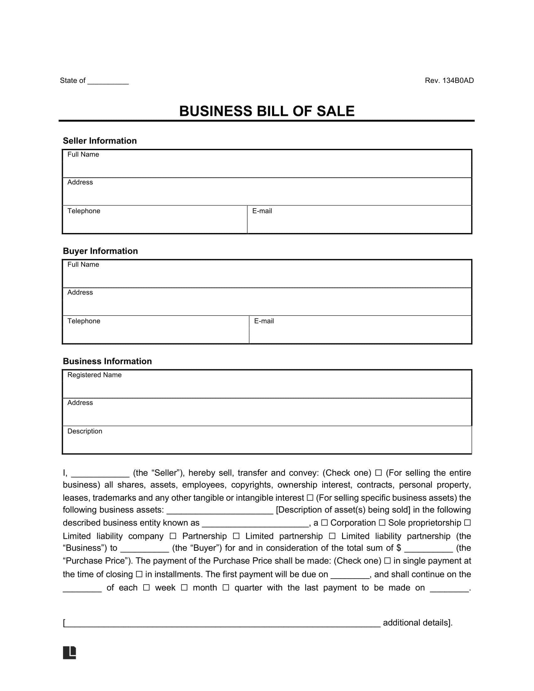 Business Bill of Sale screenshot