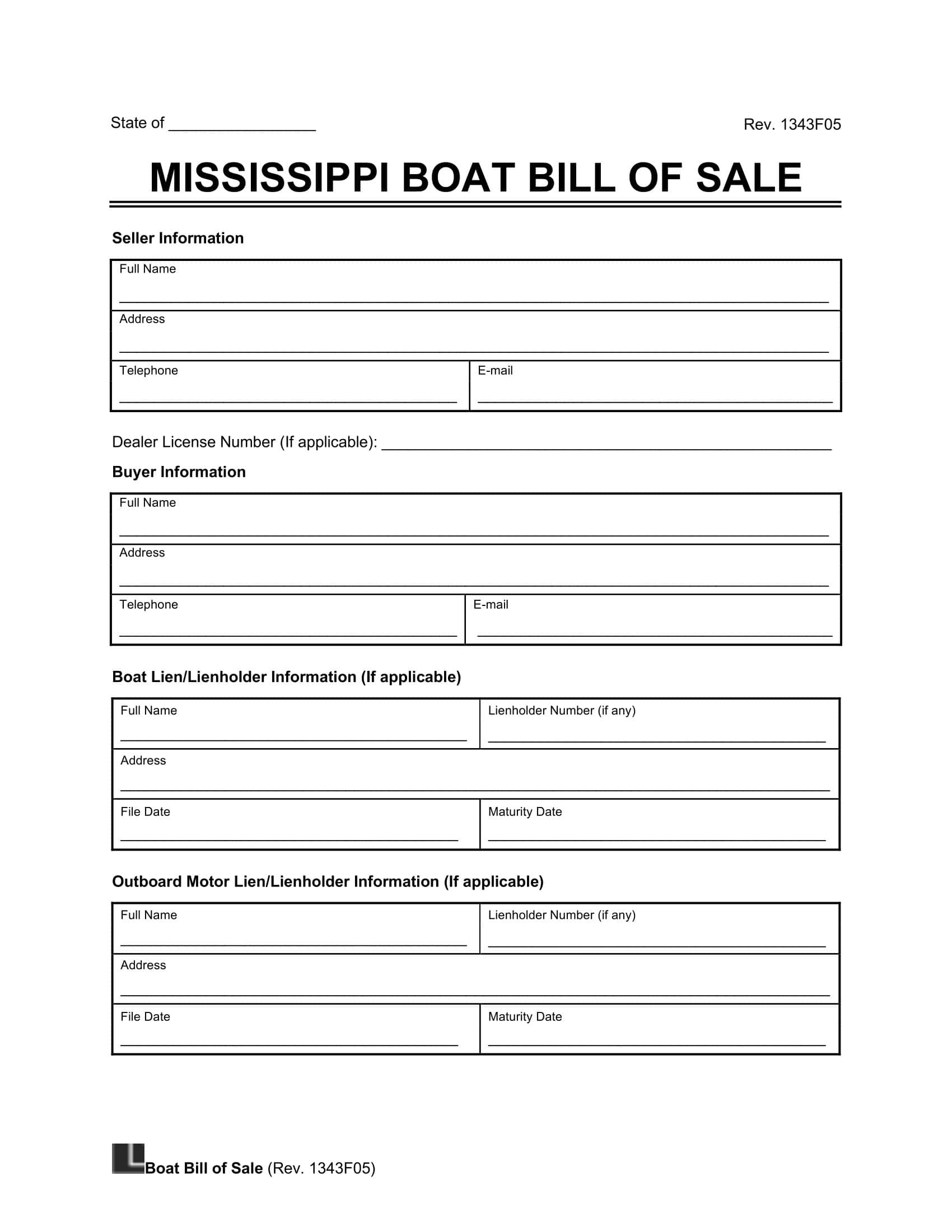 Boat Bill of Sale Mississippi