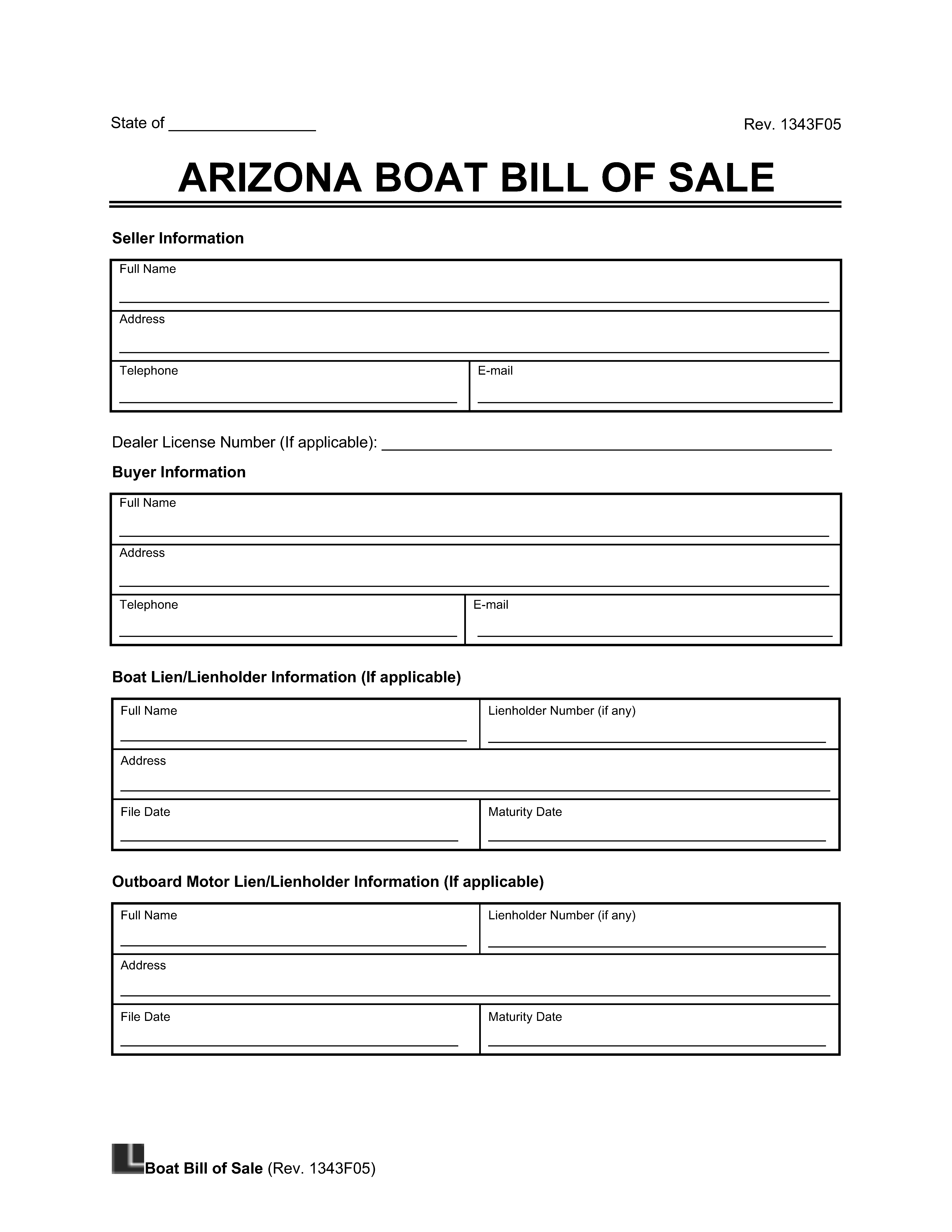 Arizona Boat Bill of Sale template