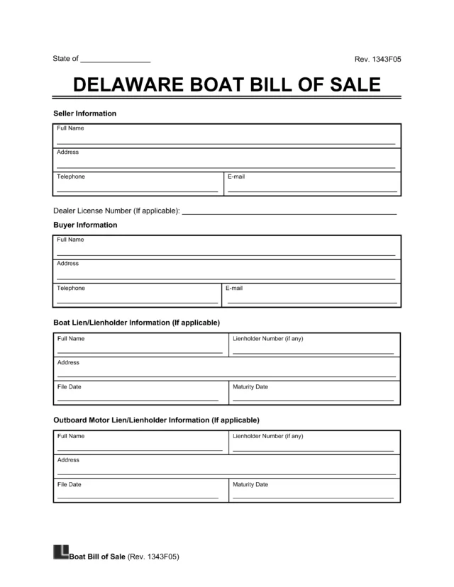 Boat Bill of Sale Delaware template