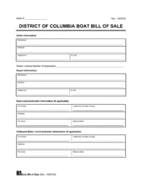 Washington DC boat bill of sale template