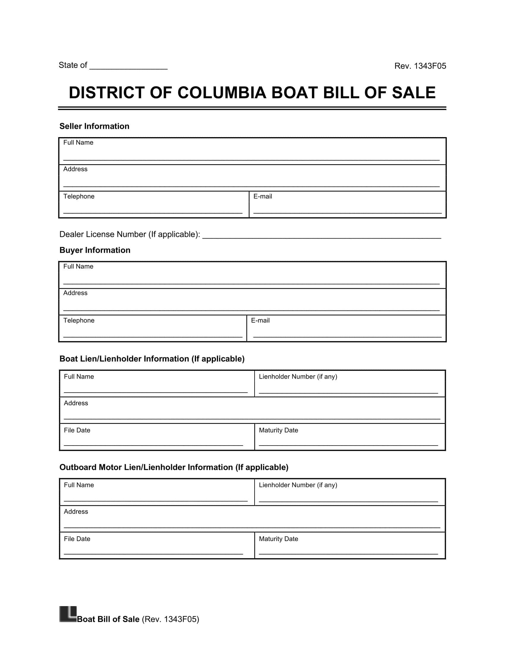 Washington, DC boat bill of sale screenshot