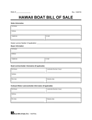 Hawaii Boat Bill of Sale Template