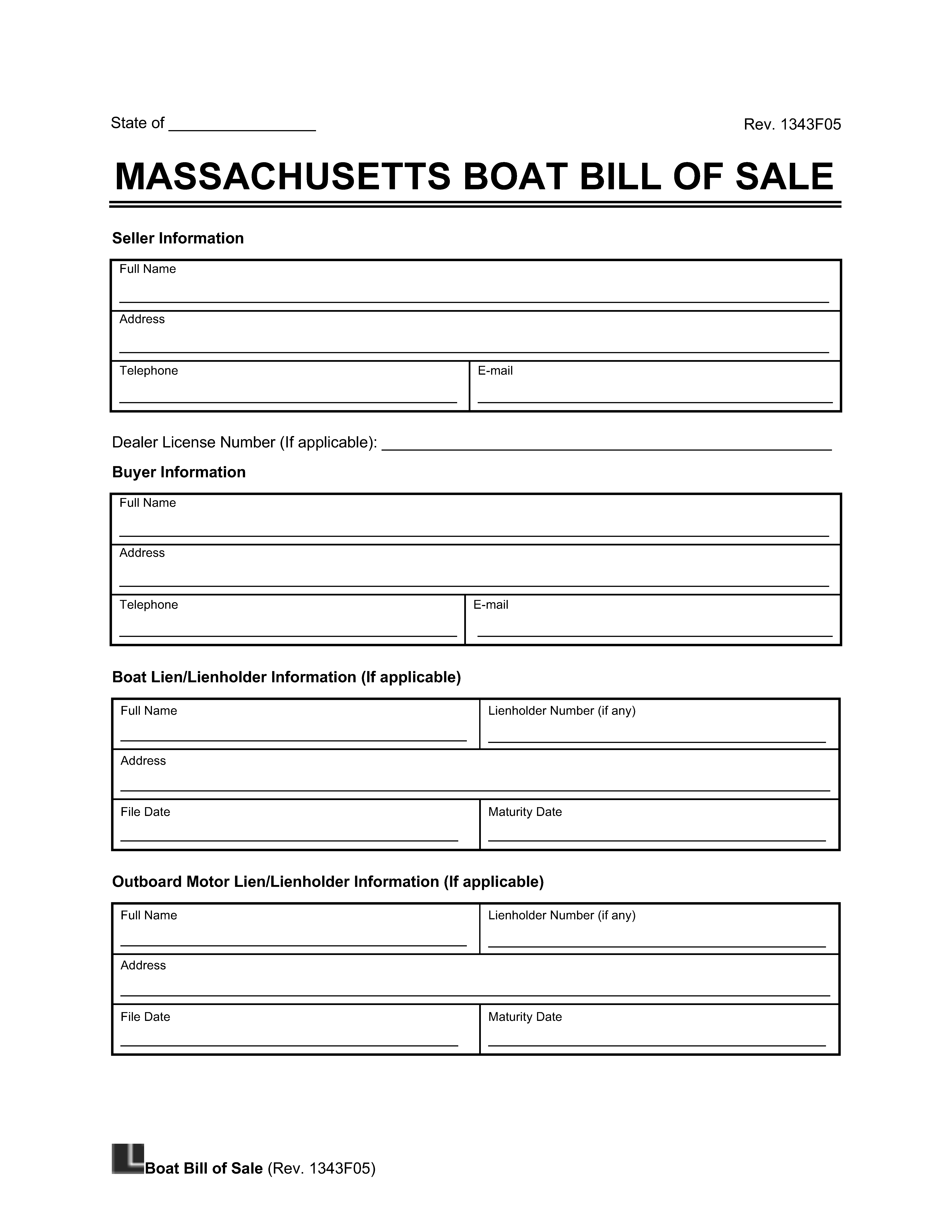 Massachusetts Boat Bill of Sale Template