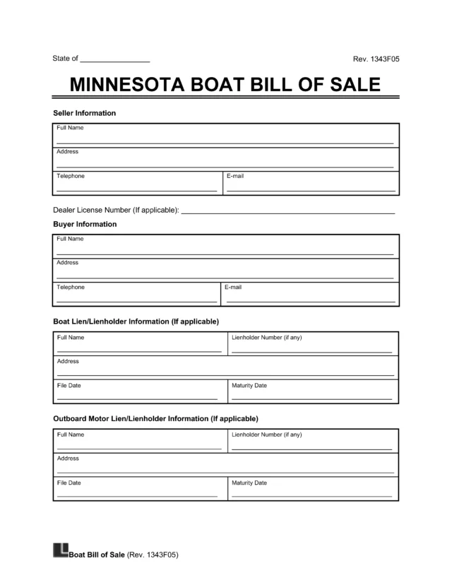 Minnesota Boat Bill of Sale Template