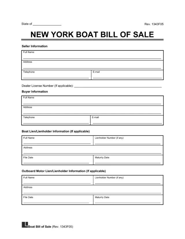 New York Boat Bill of Sale Template