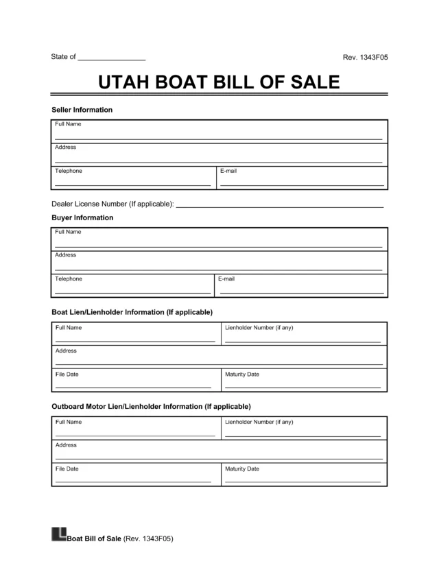 Utah Boat Bill of Sale template