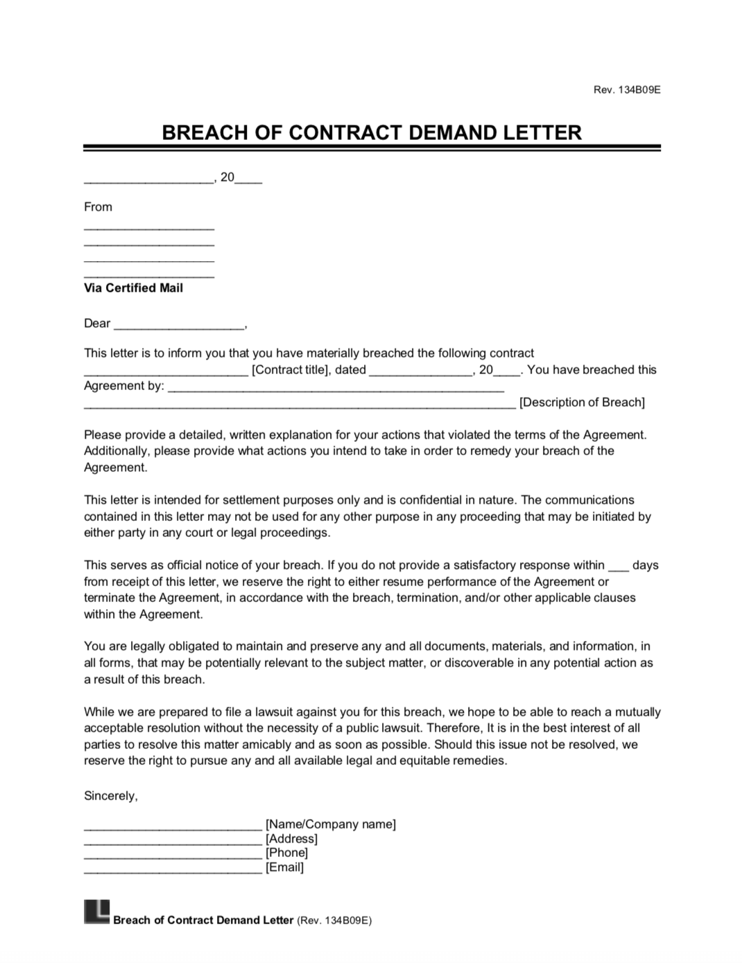 Breach of Contract Demand Letter Template