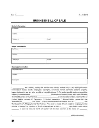 Business Bill of Sale screenshot