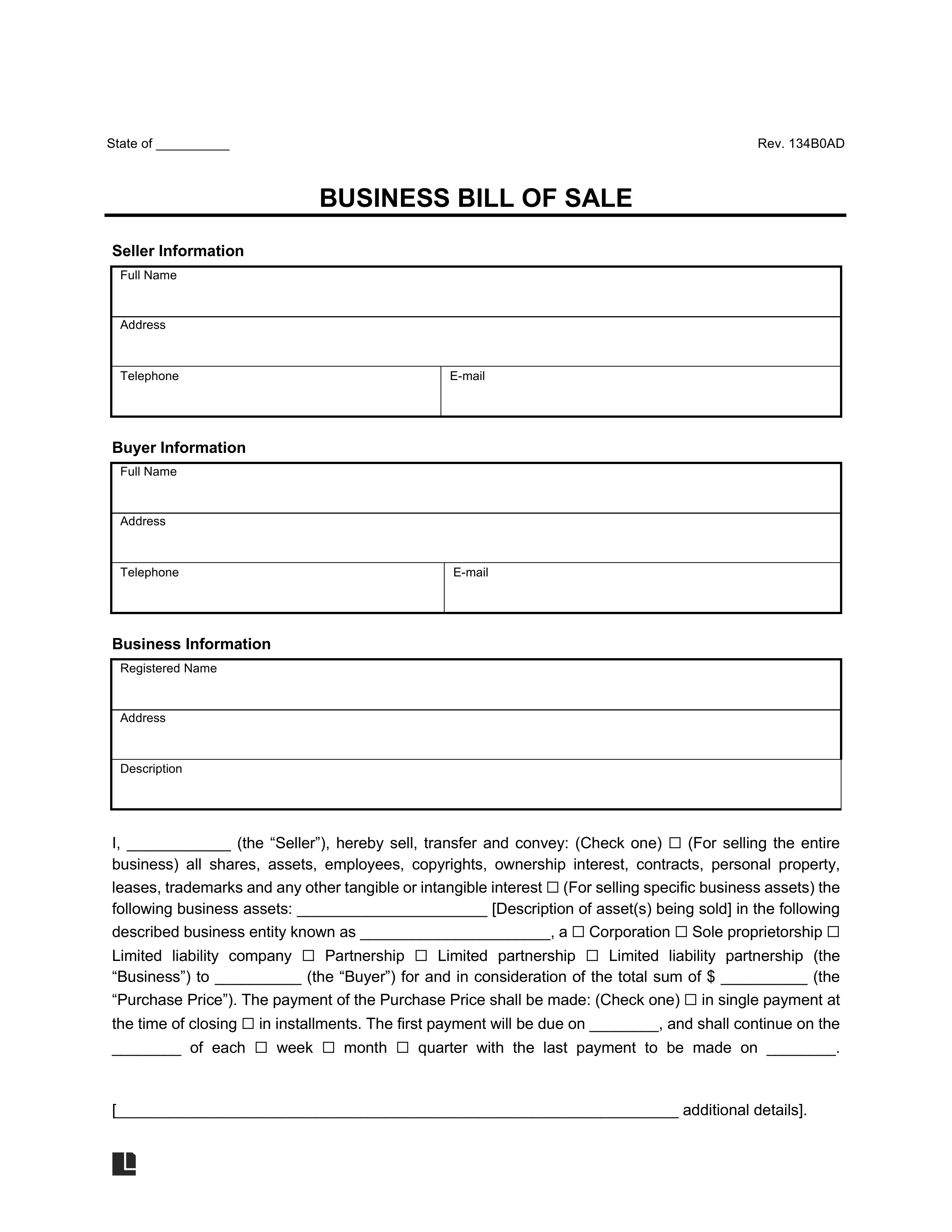 Business Bill of Sale screenshot