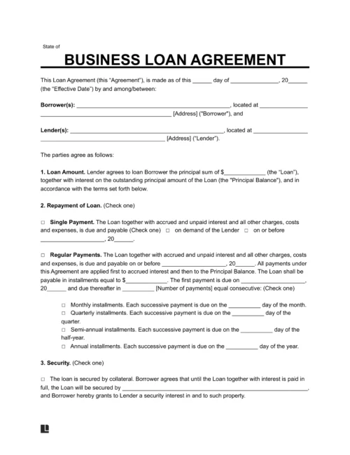 Business Loan Agreement Template