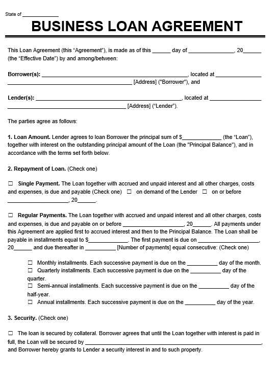 Free Business Loan Agreement Template PDF Word