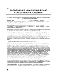 Business Sale Non-Disclosure Agreement Template