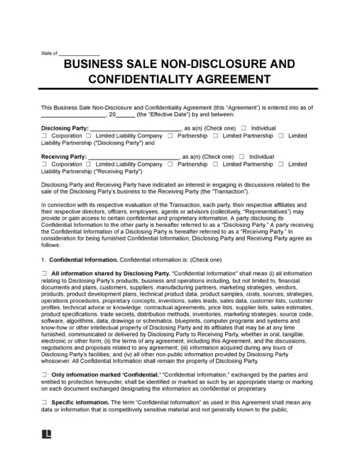 Business Sale Non-Disclosure Agreement Template