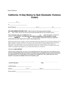 California 14-Day Notice to Quit Domestic Violence Victim