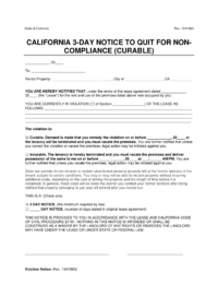 California 3-Day Notice to Quit for Curable Non-Compliance