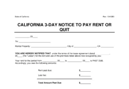 California 3-Day Notice to Quit for Non-Payment of Rent