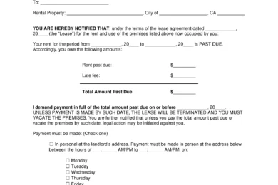 California 3-Day Notice to Quit for Non-Payment of Rent