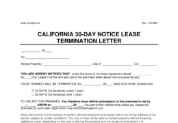 California 30-Day Notice Lease Termination Letter Template