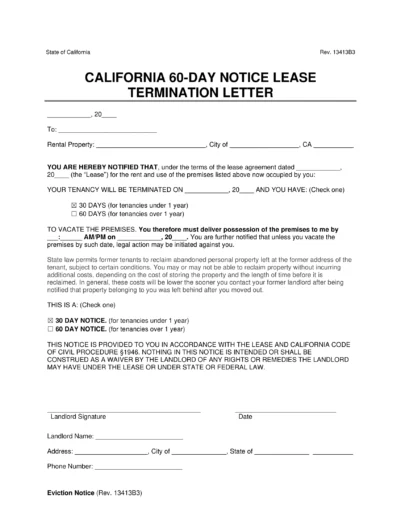 California 60-Day Notice Lease Termination Letter Template
