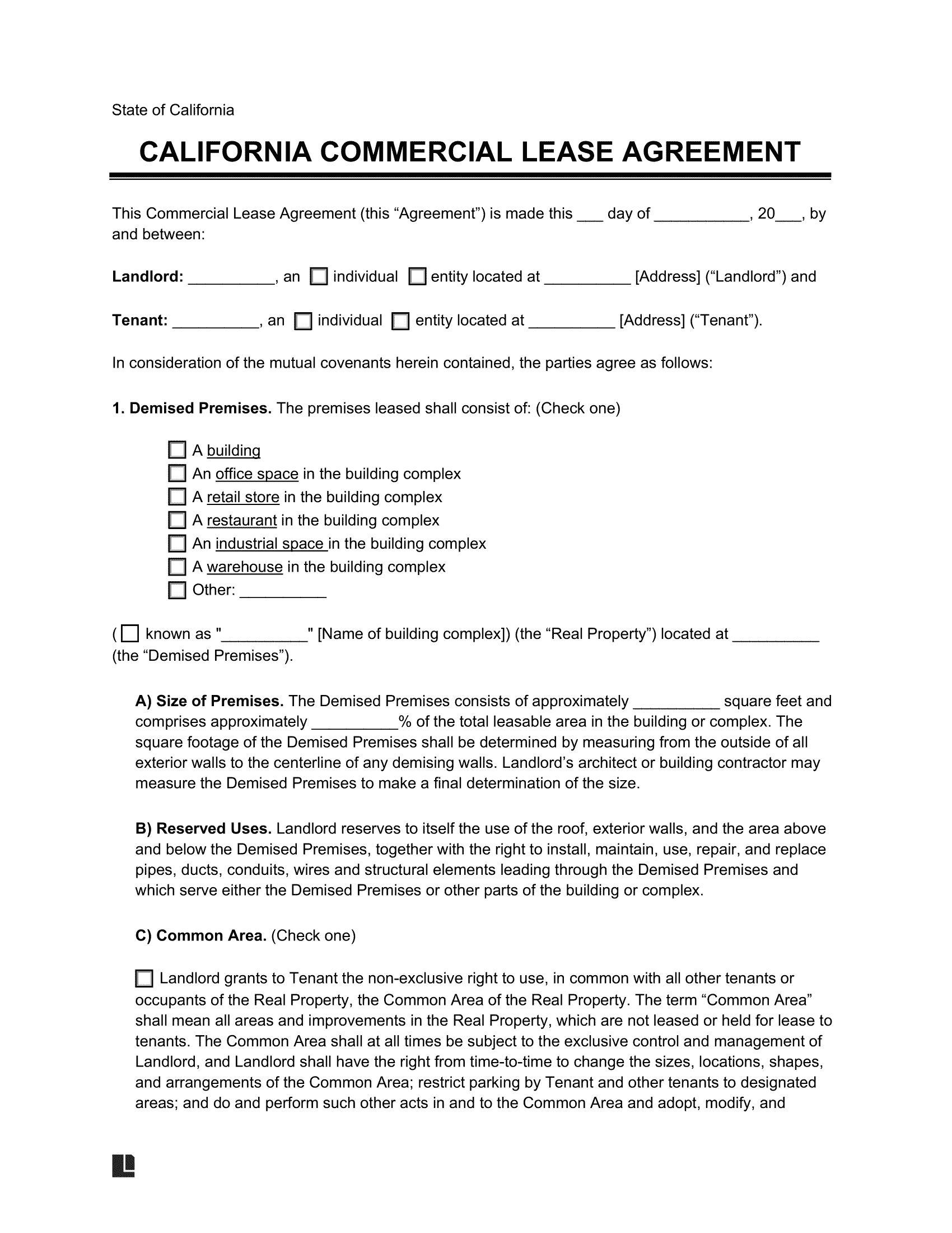 California Commercial Lease Agreement