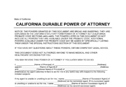 California Durable Statutory Power of Attorney Form