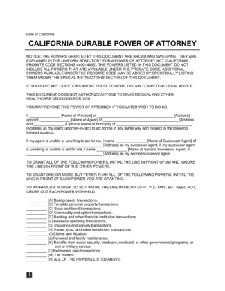 California Durable Statutory Power of Attorney Form