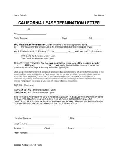 California Lease Termination Letter Template