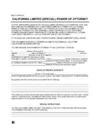 California Limited Power of Attorney Form