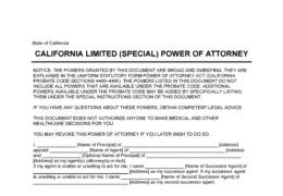 California Limited Power of Attorney Form