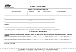 California Motor Vehicle Power of Attorney Form