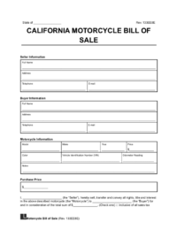 California Motorcycle Bill of Sale Template