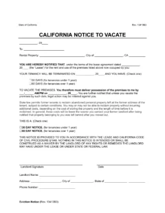 California Notice to Vacate