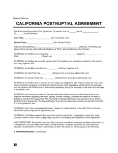 California Postnuptial Agreement Template
