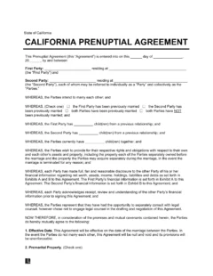 California Prenuptial Agreement Template