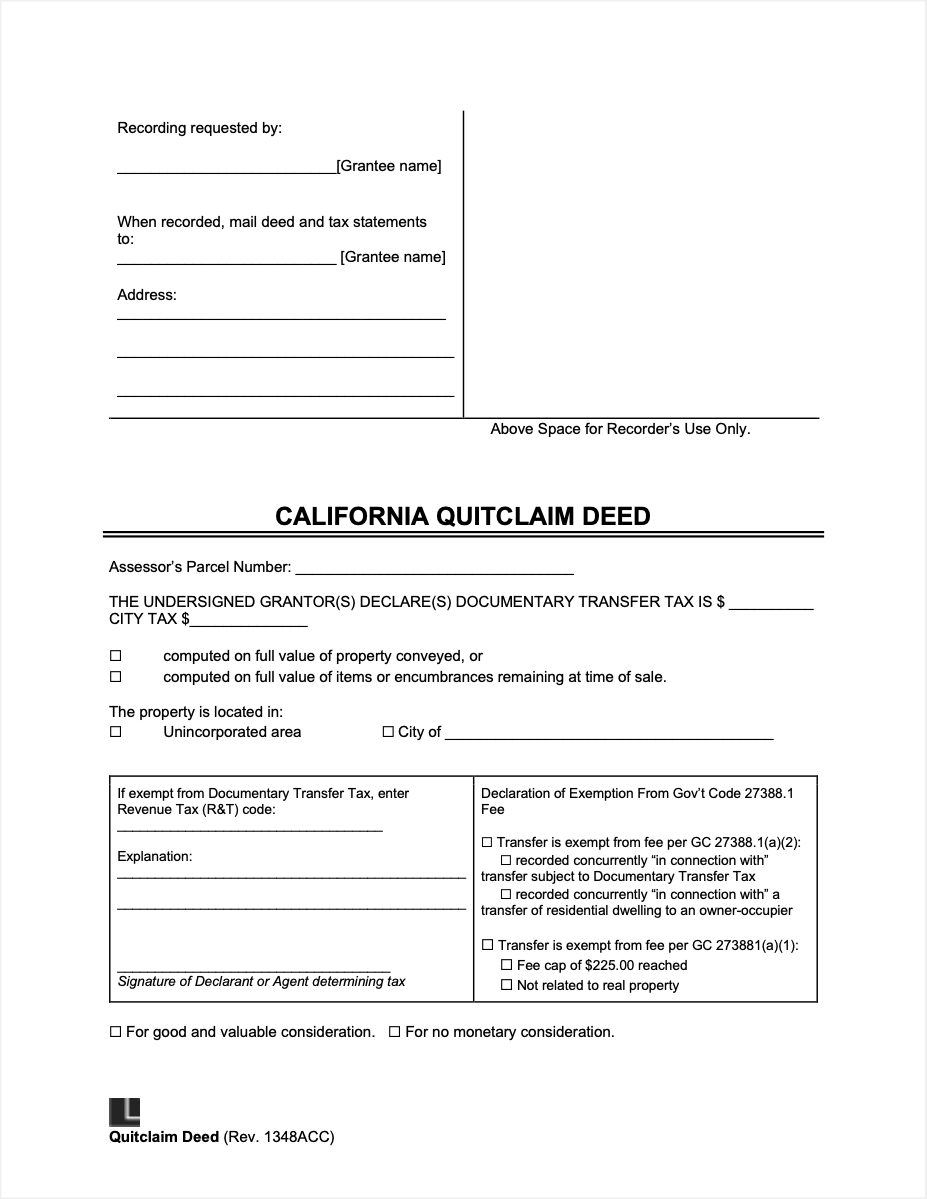 California Quitclaim Deed Form Fillable Printable Forms Free Online Bank2home