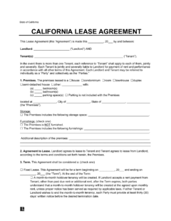 California Residential Lease Agreement Template