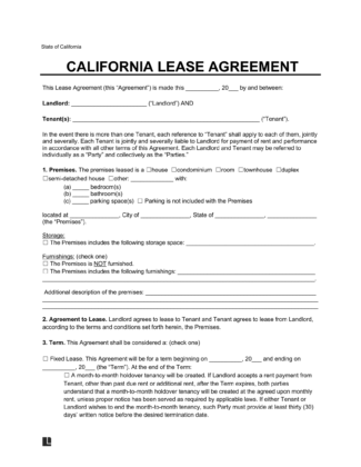 California Residential Lease Agreement Template