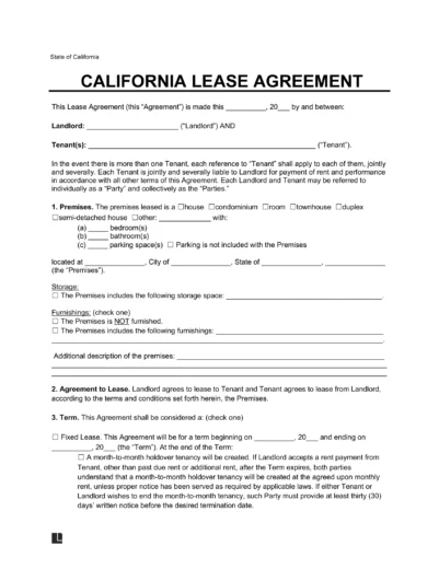 California Residential Lease Agreement Template