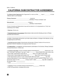 California Subcontractor Agreement Sample