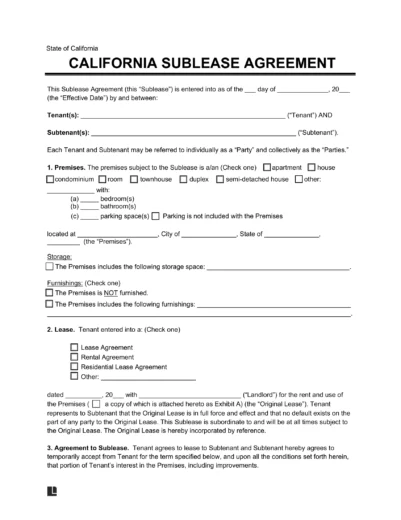 California Sublease Agreement Template