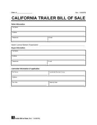 California Trailer Bill of Sale template