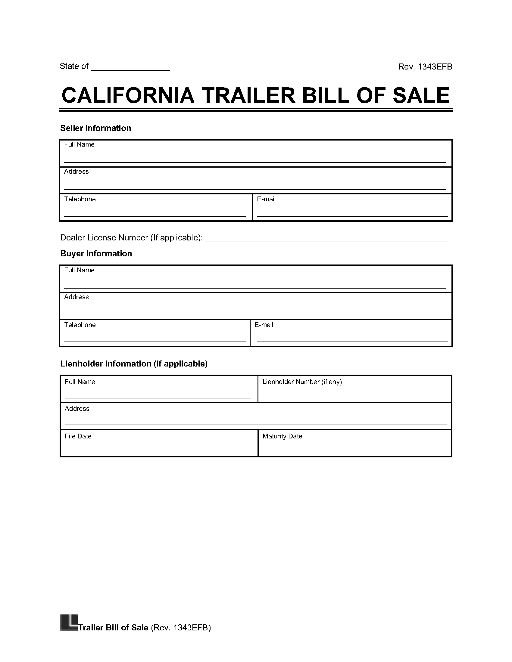 California Trailer Bill of Sale screenshot